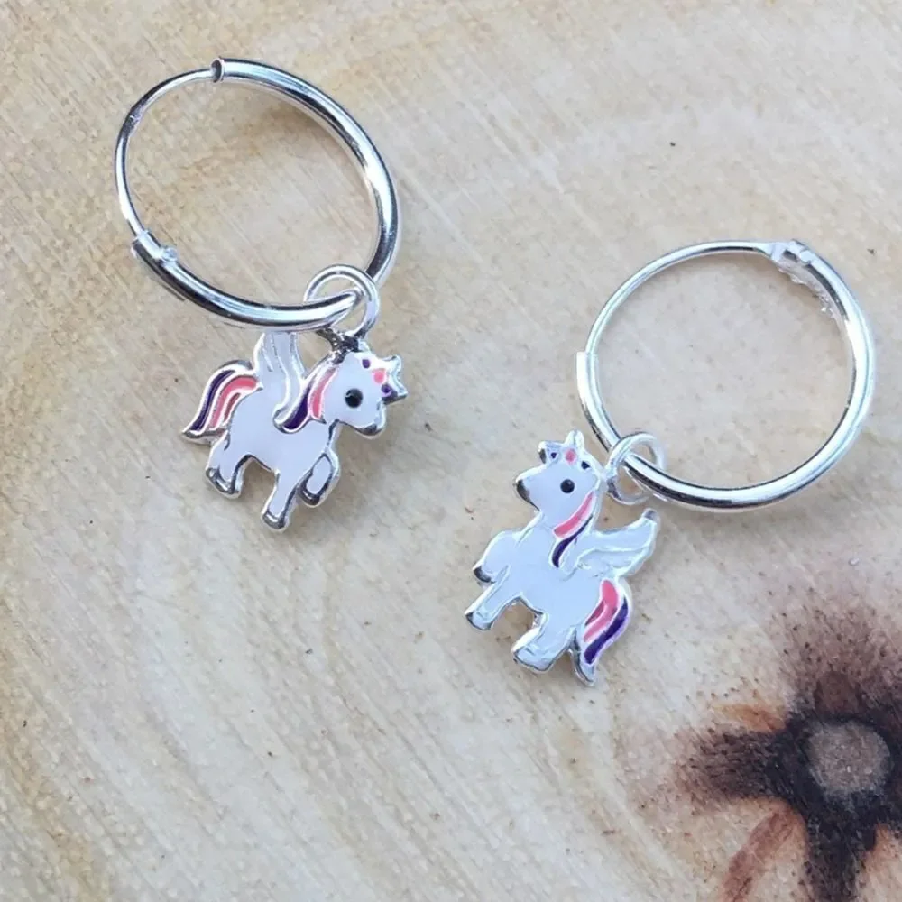 Girls Sterling Silver Unicorn Epoxy Earrings